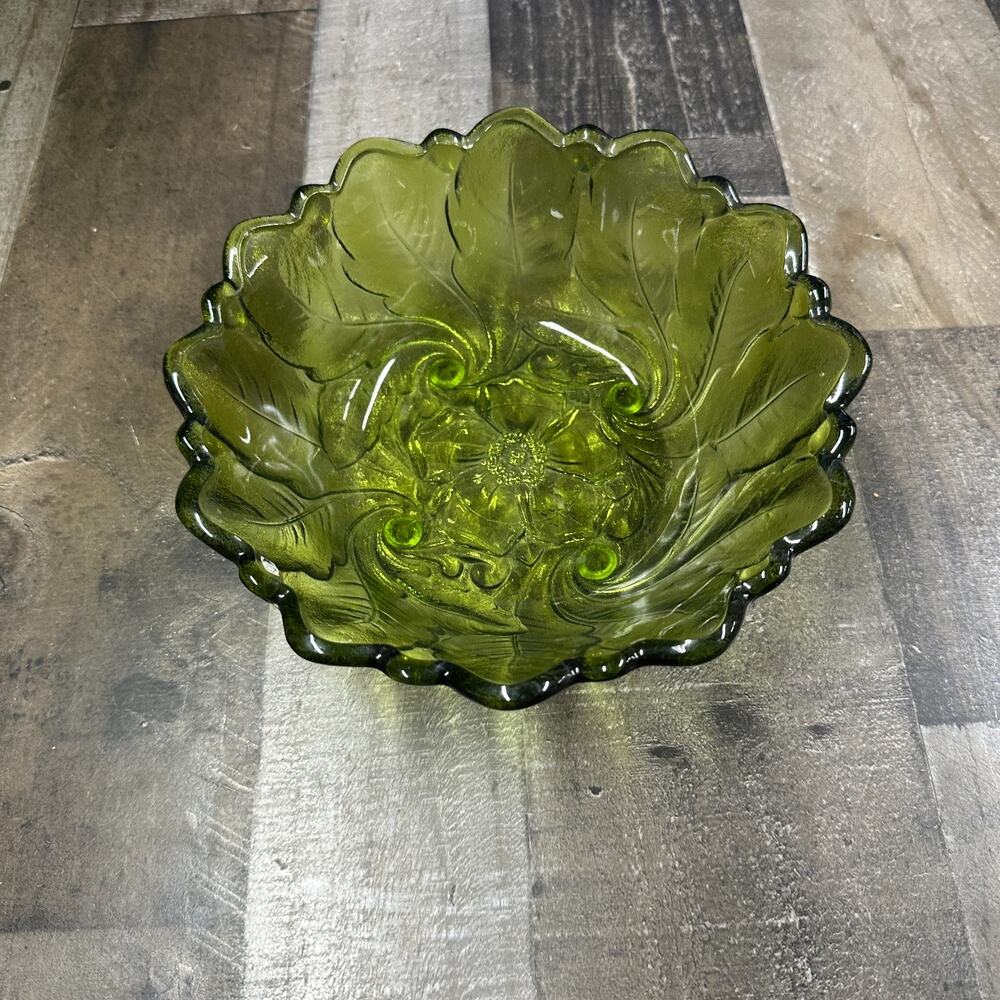 Indiana Glass Green Wild Rose Pattern 9 inch